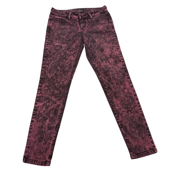 Lovesick Denim - Lovesick Acid Wash Skinny Jeans Maroon Black Skull Rivet Y2K Grunge Jr Women  9